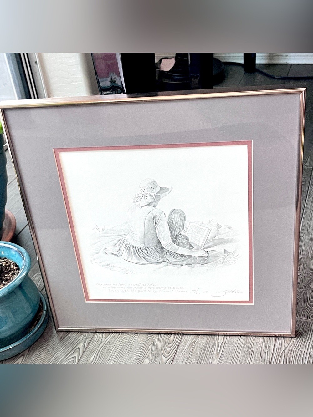 Robert Sexton Signed Lithograph "A Mother's Gift" Framed Art Print